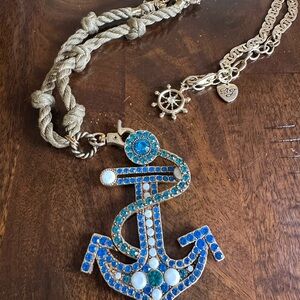Betsy Johnson Gold and Blue Anchor Necklace